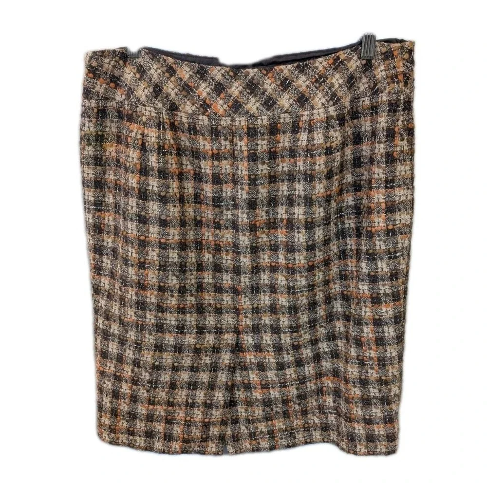 Ann Taylor Loft 14 Pencil Skirt Multicolor‎ Tweed Wool Blend Back Slit Career
